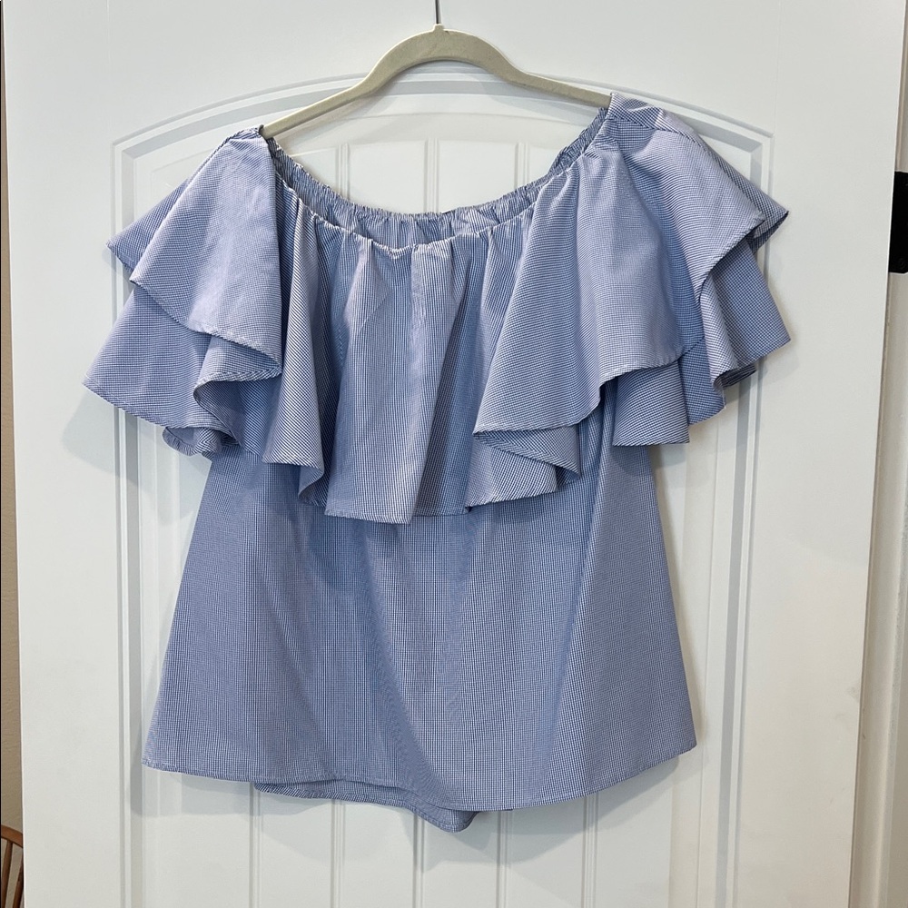 Elegant Blue Off-Shoulder Ruffle Top